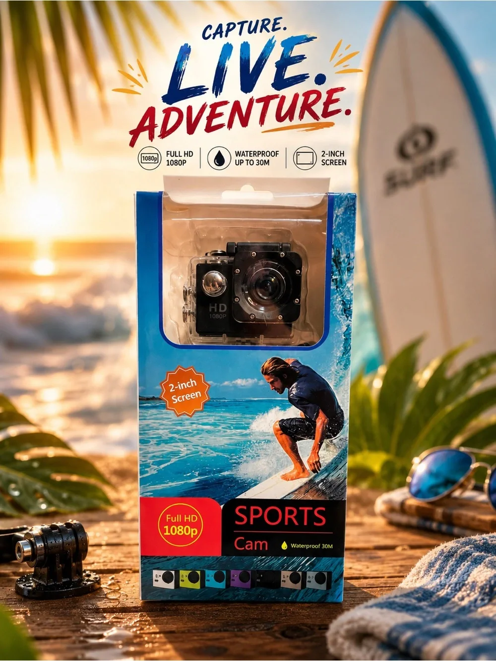 Black Sports Action Camera - Full HD 1080p